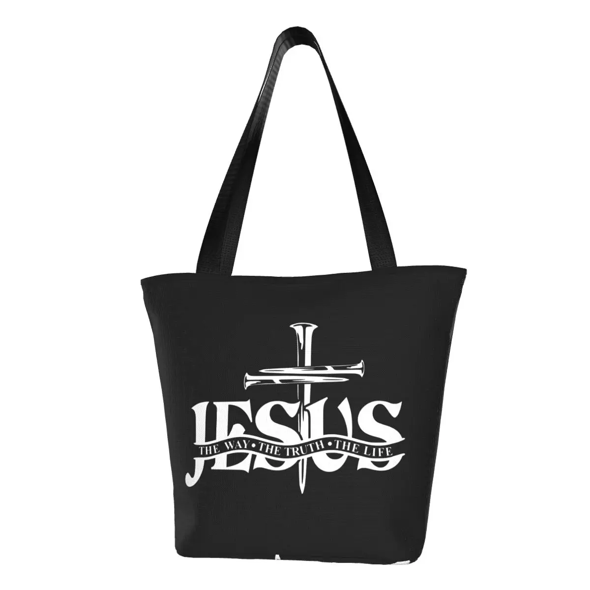 Jesus The Way The Truth The Life Shopping Bag Canvas Shoulder Tote Bag Religion Cross Christian Faith Grocery Shopper Bags