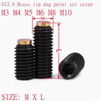 5pcs-10pcs m3 m4 m5 m6 m8 m10 G12.9 steel with brass tip dog point headness grub set screw