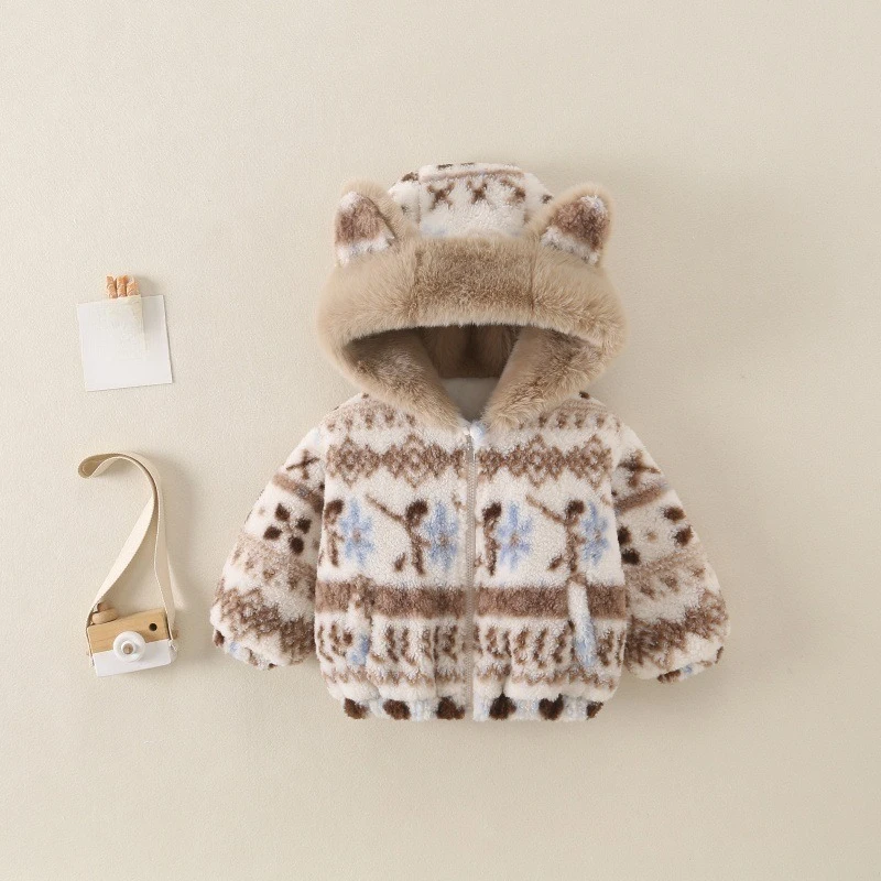 2026 Winter New Hot Selling Cute Plush Children's Cartoon Pattern Thickened Warm Hooded Coat