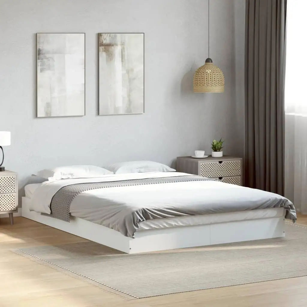 White Small Double Bed Frame 120x190 cm - Engineered Wood, No Mattress Included