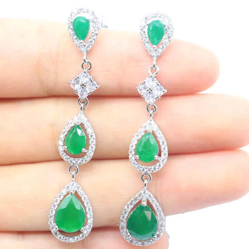 Buy 5 Get 1 Free 55x10mm Highly Recommend Long Real Red Ruby Green Emerald CZ Silver Earrings