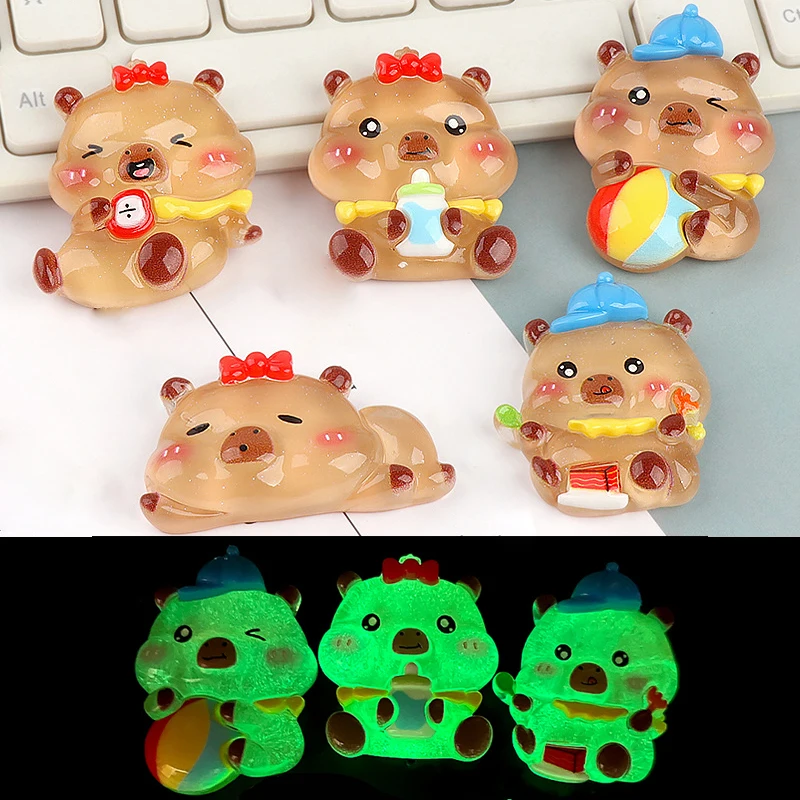 Miniaturas Luminosas de Resina Capivara, Brilho à Noite, Jardim de Fadas, Ornamento DIY, Figurinhas Fofas, Decoração de Mesa, 1Pc