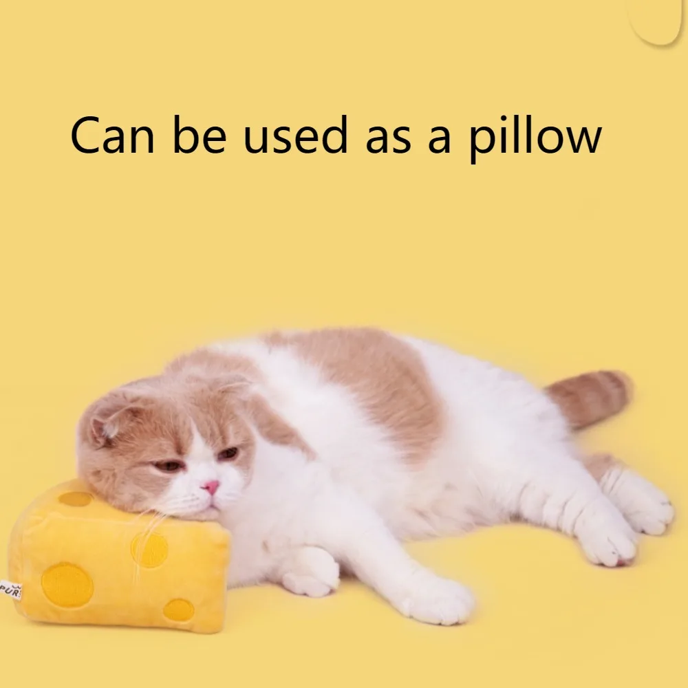 Fun Cheese Shaped Cheese Pillow Cat Toy Soft Plush Kitten Lick Chew Toy Cartoon Chewing Interactive Cat Bite Toy Indoor Use