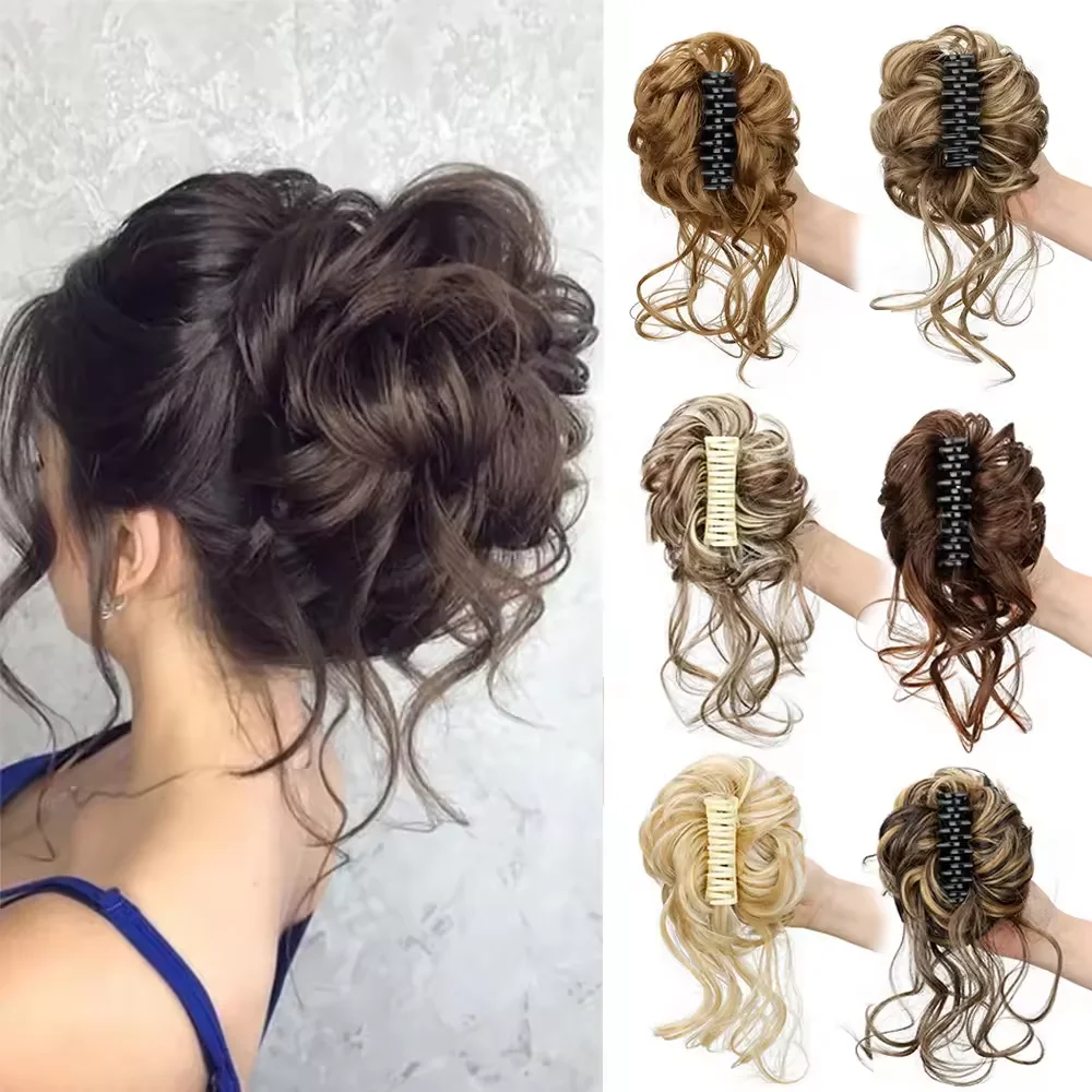 

10inch Short Tousled Updo Messy Wavy Curly Bun Extensions Synthetic Chignon Black Hair Messy Bun Ponytail Extensions for Women