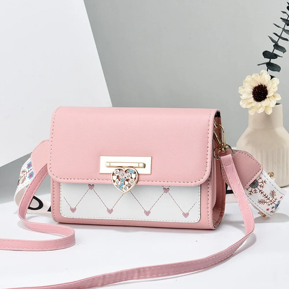 حقيبة كتف سلسلة جديدة قفل قلب الخوخ PU حقيبة رسول حقيبة مربعة صغيرة #4