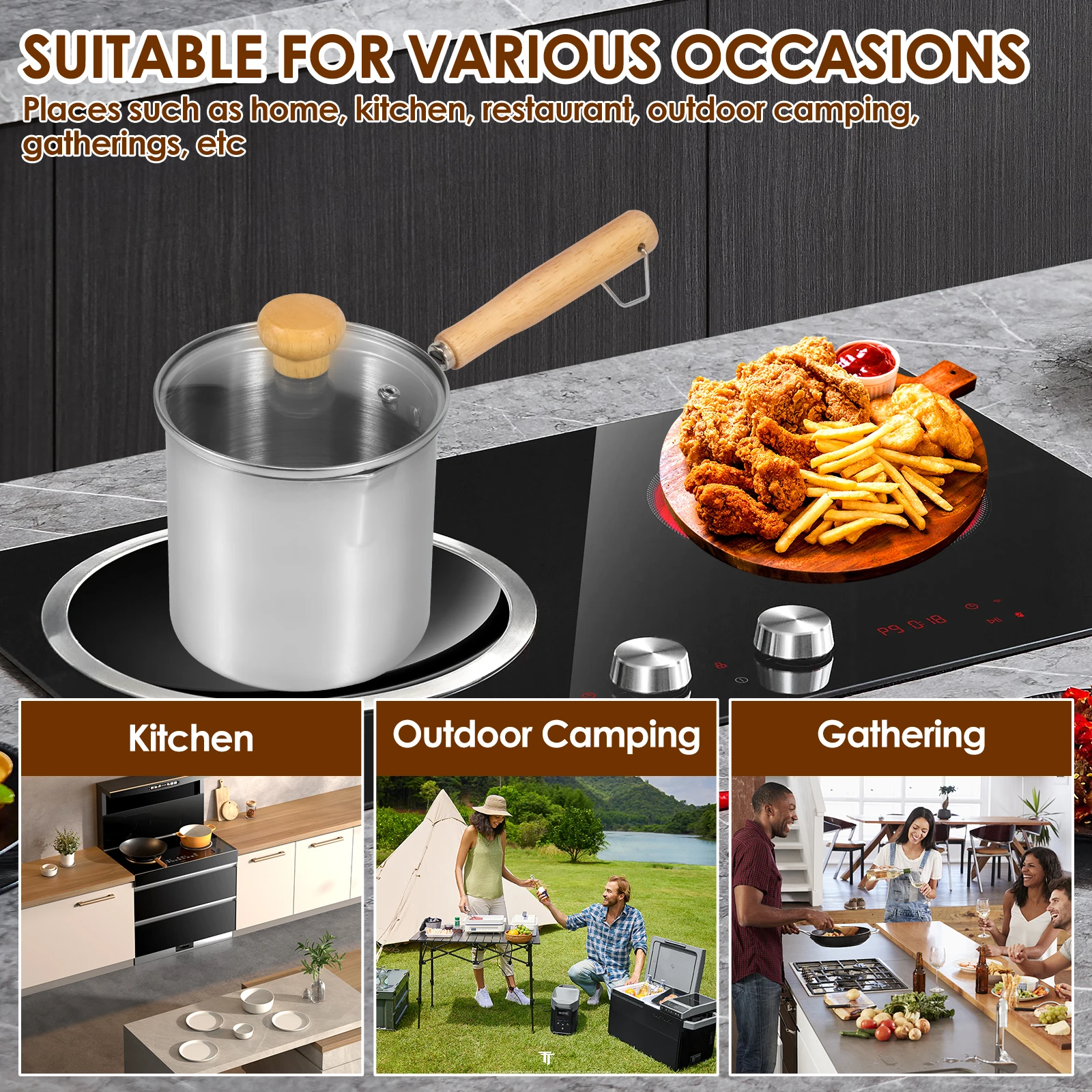 304 Stainless Steel Stove Top Deep Fryer With Basket – 2L, Oil Strainer, Heat-Resistant Handle, For Kitchen & Camping