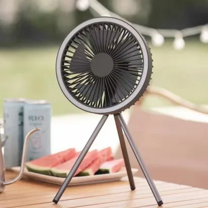 Portable Camping Fan with LED Light Tripod Stand Outdoor Floor Fan for Tent and Travel