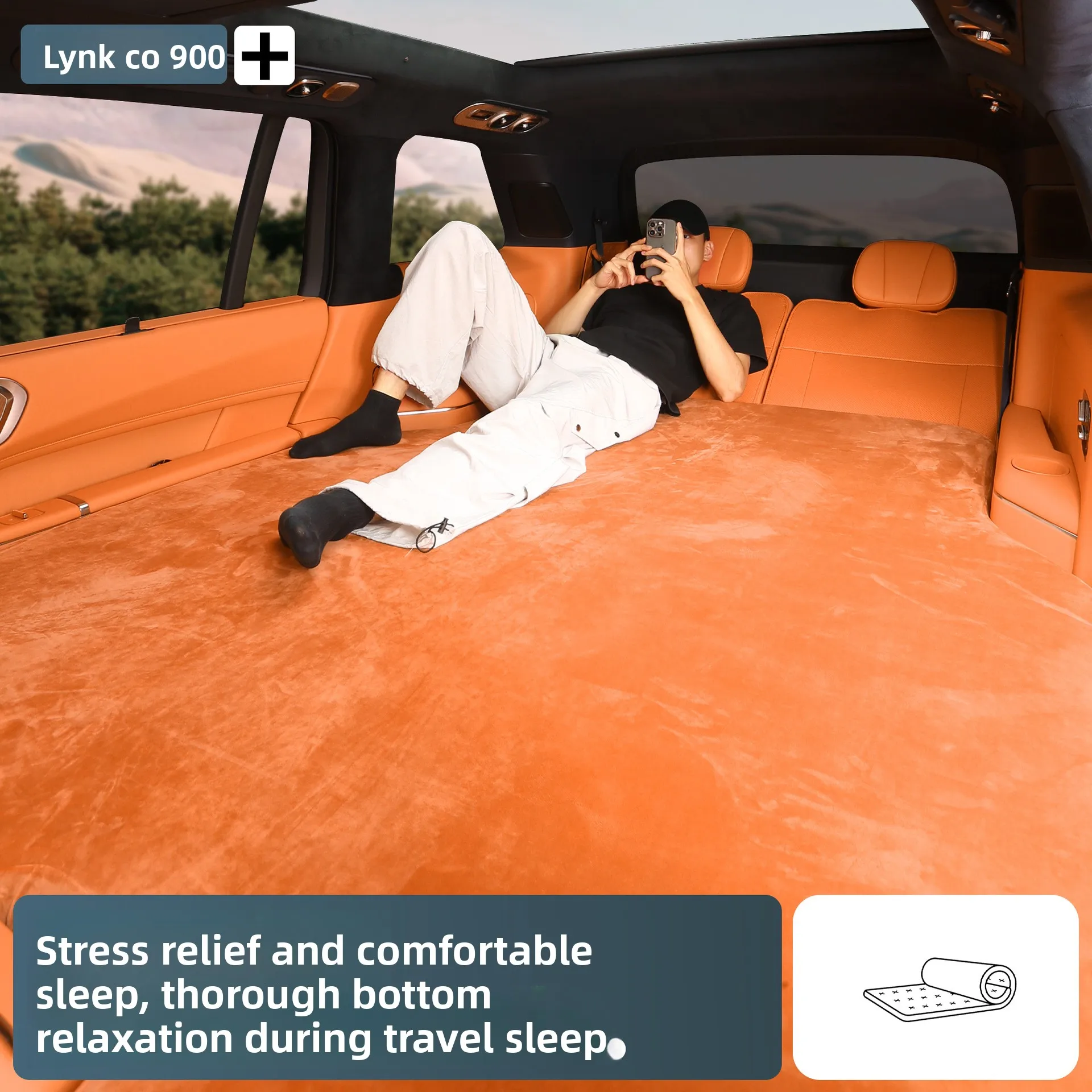 For Lynk &Co 900 2025 2026 Car inflatable mattress suede second and third row trunk travel picnic sleeping mat resistant to dirt