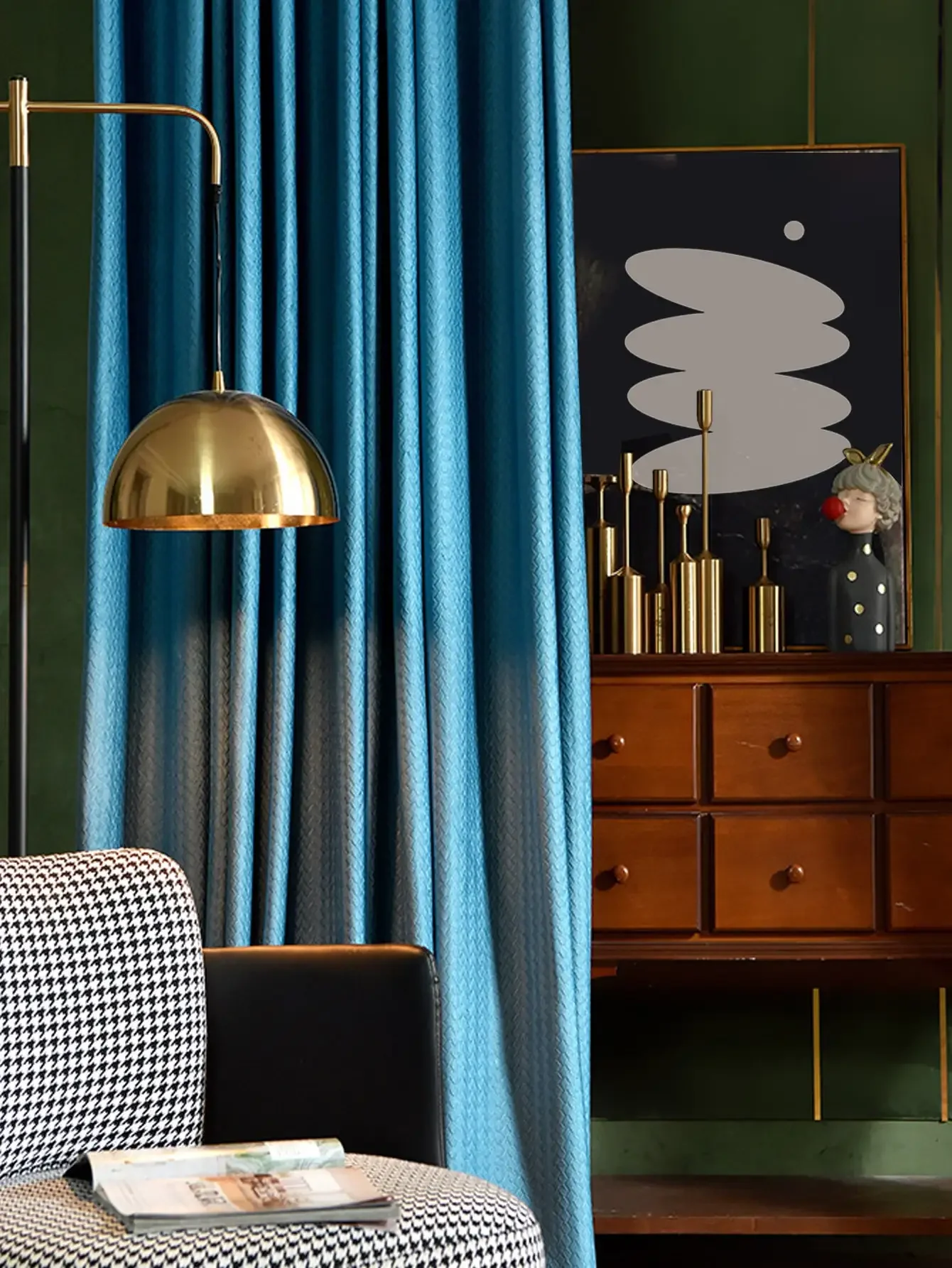 Blue Velvet Braid Curtain 1PC Curtains for Living Room Curtains for Bedroom