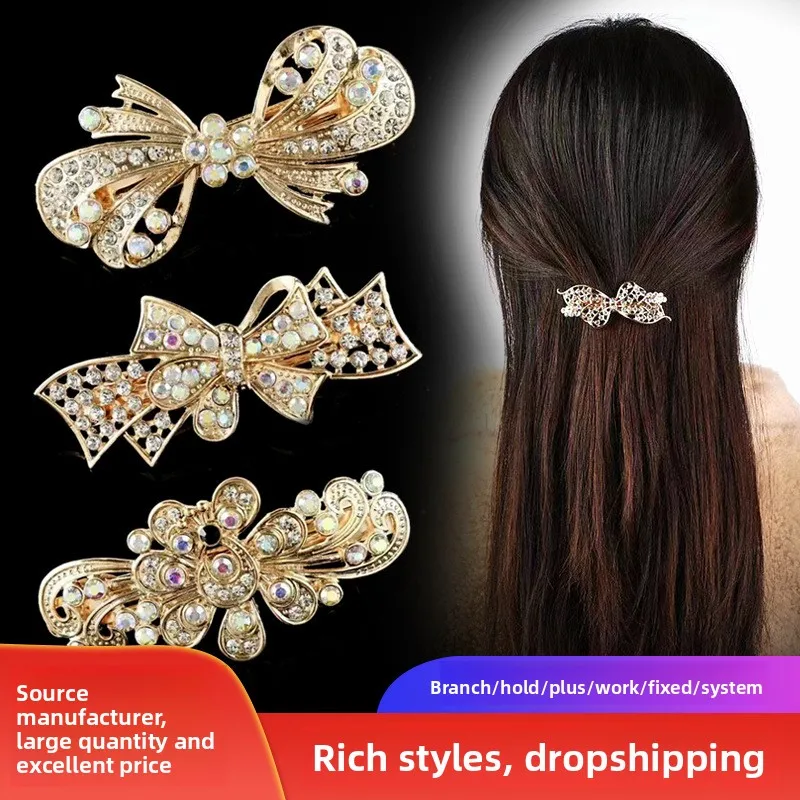 

Korean Small Alloy Spring Clip Sweet Bow Hairpin Elegant Crystal Hair Accessories for Women