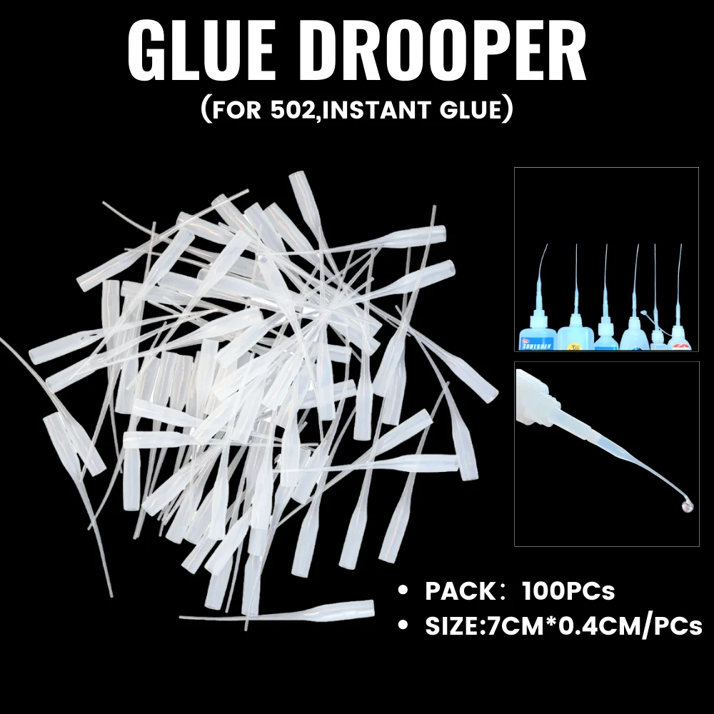 100pcs Super Glue Dropping Tube Nozzle Adhesive Tool Miniature 502 Glue Tube Rat Tail Pipe Drip Hose Cap Catheter Dropper