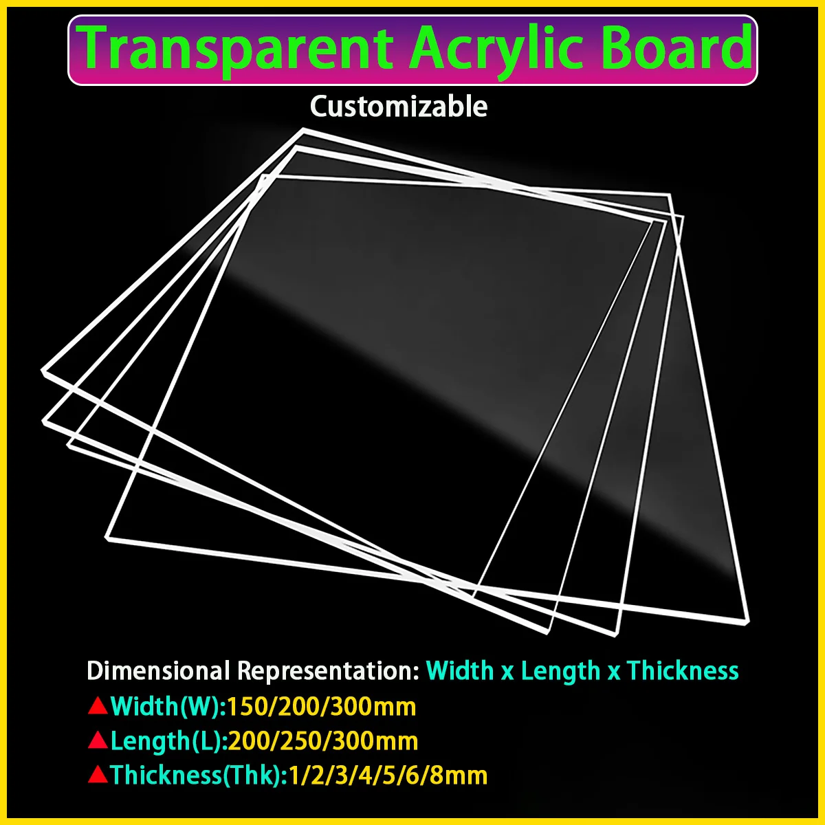 Panneau acrylique en plastique Transparent de verre organique Transparent/plaque de méthacrylate de polyméthyle traitement personnalisé Thk 1mm- 8mm