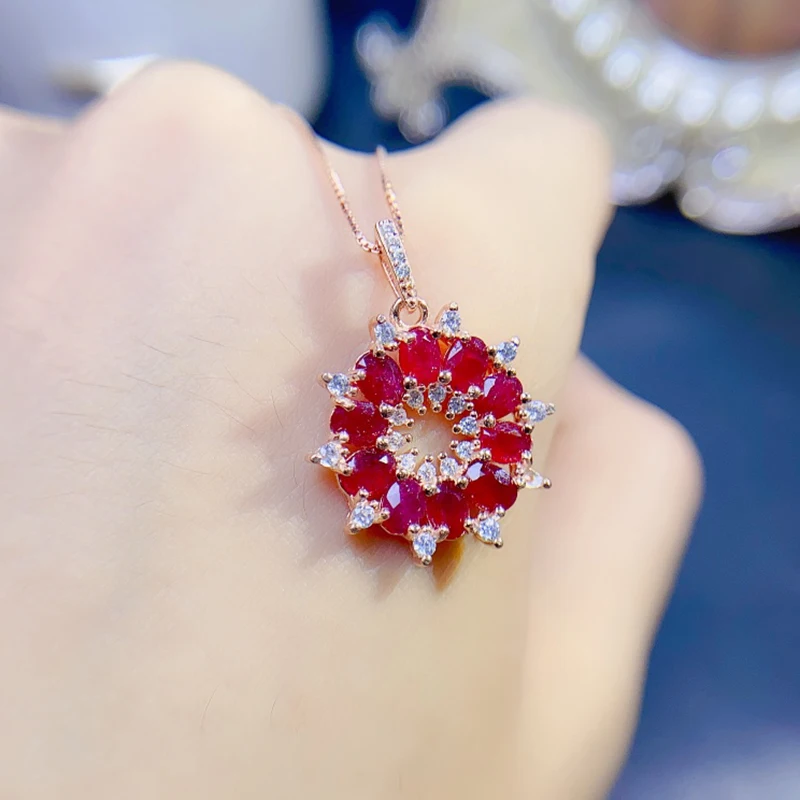 Natural ruby pendant necklace for women silver 925 jewelry luxury gem stones 18k gold plated free shiping items