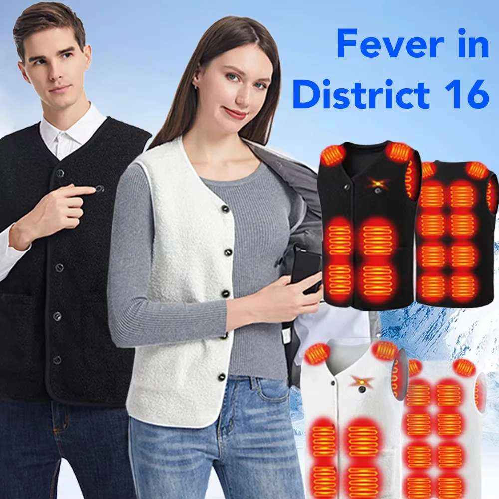 

16 Areas Electric Heated Vest Man Intelligent Constant Temperature Heating Clothes V-Neck USB Powered Winter Warm Vest Coat