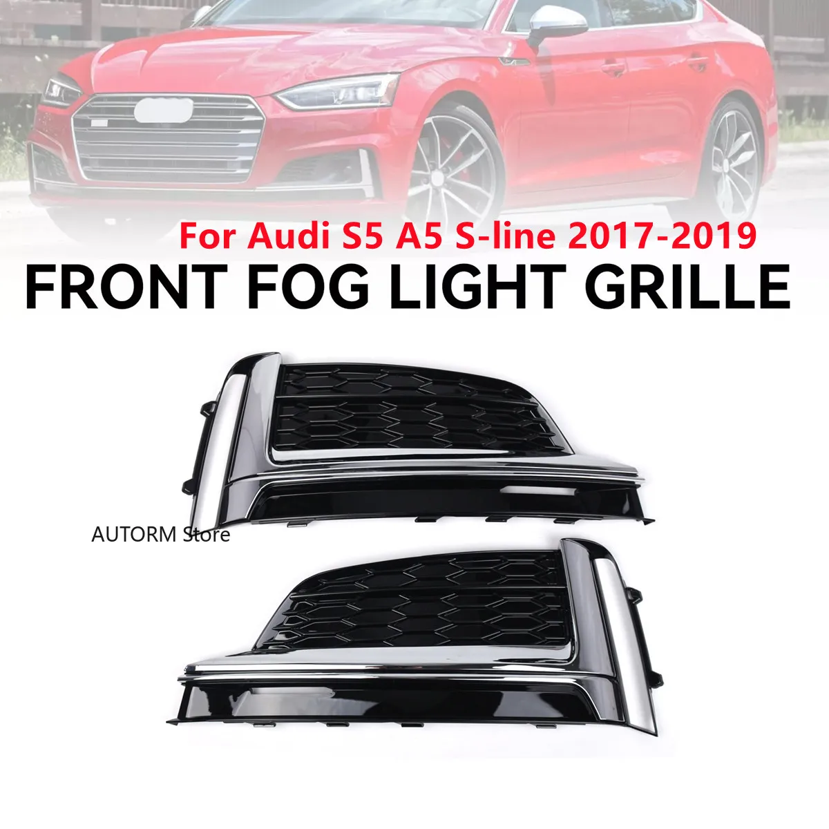 

Pair Car Front Bumper Fog Light Lamp Grille Grill Cover For Audi A5 Sport S5 Sline 2017 2018 2019 8W6807681F Lower Bumper Grill