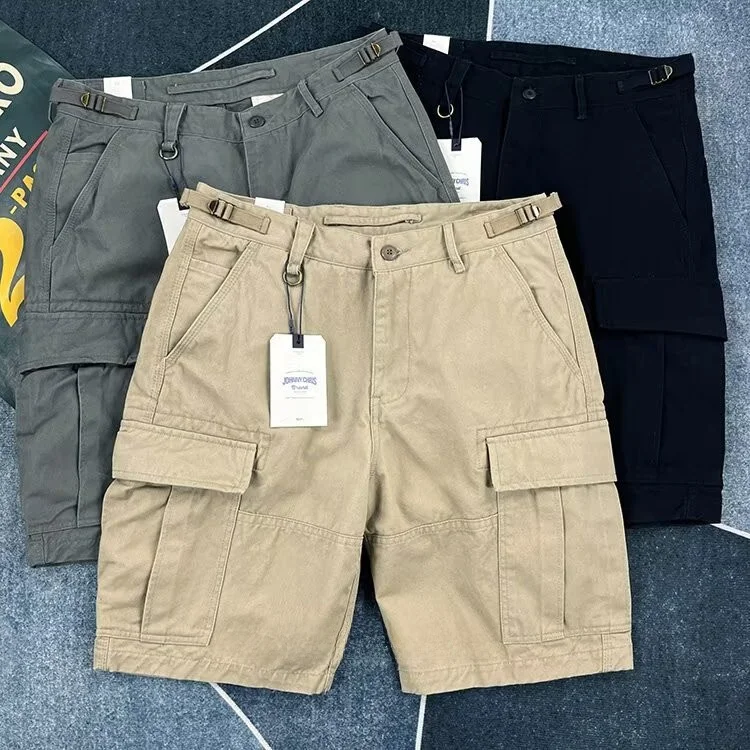 Vujade Unisex Pure Cotton Workwear Shorts Five-Quarter Straight Leg Pocket Pants Breathable Casual Trousers for Youth