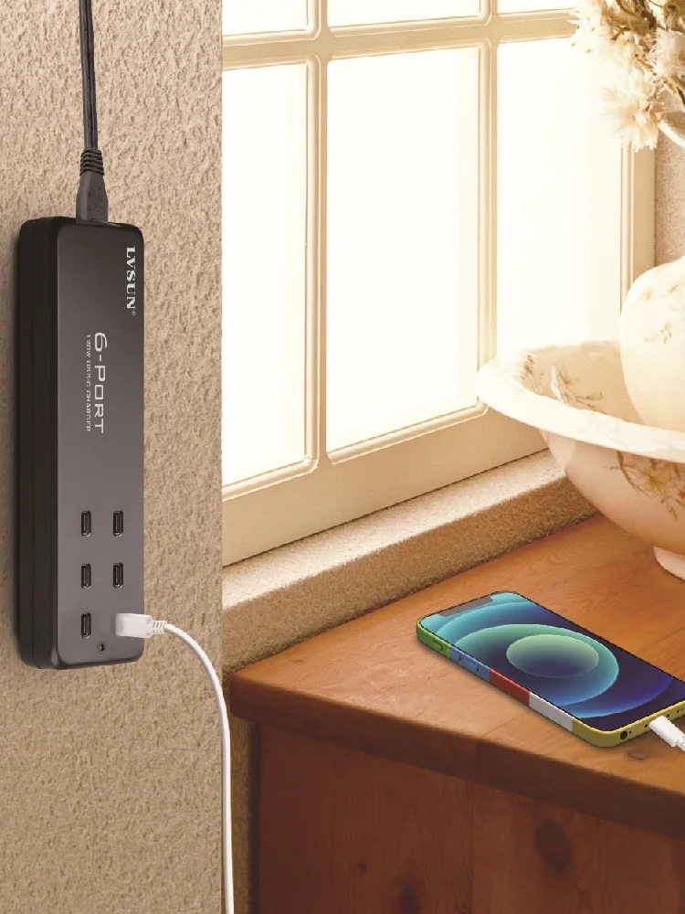 120 واط 6 ميناء USB الجدار شاحن محول التيار المتناوب ل شاومي Mi نوت 10 برو/Mi نوت 10/Mi CC9 برو/Mi CC9/Mi 9T/Mi 9/Mi 10 الترا/Mi 10 العلاقات العامة