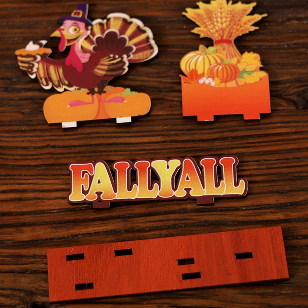 

3pcs Thanksgiving Themed Wooden Decor Centerpiece Ornament Cartoon Wood Decoration Holiday Party Autumn Turkeys Gnomes Scarecrow