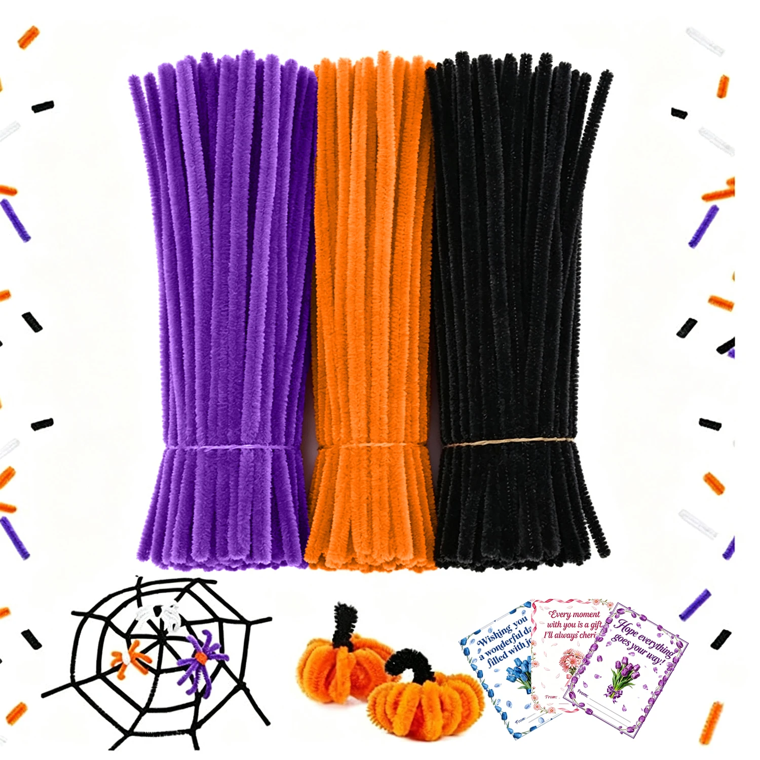 153 Pcs Halloween Pipe Cleaner Flower Bouquet Set, Chenille Sticks For Holiday Ornaments & Party Decoration