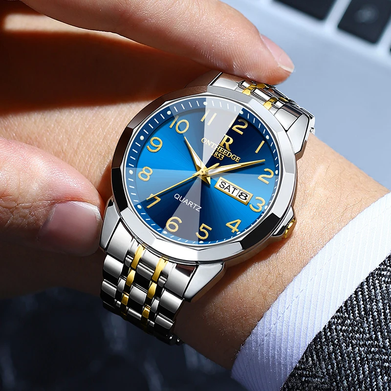 Fashion Couple Watches Rhombus Mirror Luxury Quartz Men and Women Wristwatch Waterproof Luminous Date Week His and Her Watch