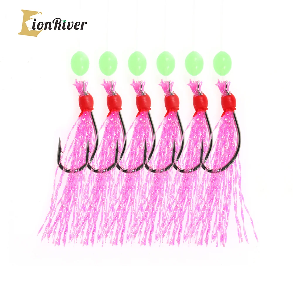 Lionriver Sabiki Rigs Fishing Bait Tinsel Feather String Hook Fluorescent Luminous Glow Beads Sea Saltwater Fishing Lure Tackle