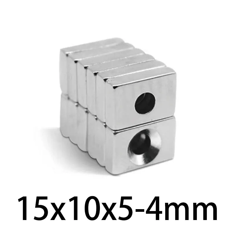 2/5/10/20/30/50/100PCS 15x10x5-4mm Countersunk Hole 4mm Block Permanent Neodymium Magnet 15x10x5-4 Powerful Magnets  15*10*5-4