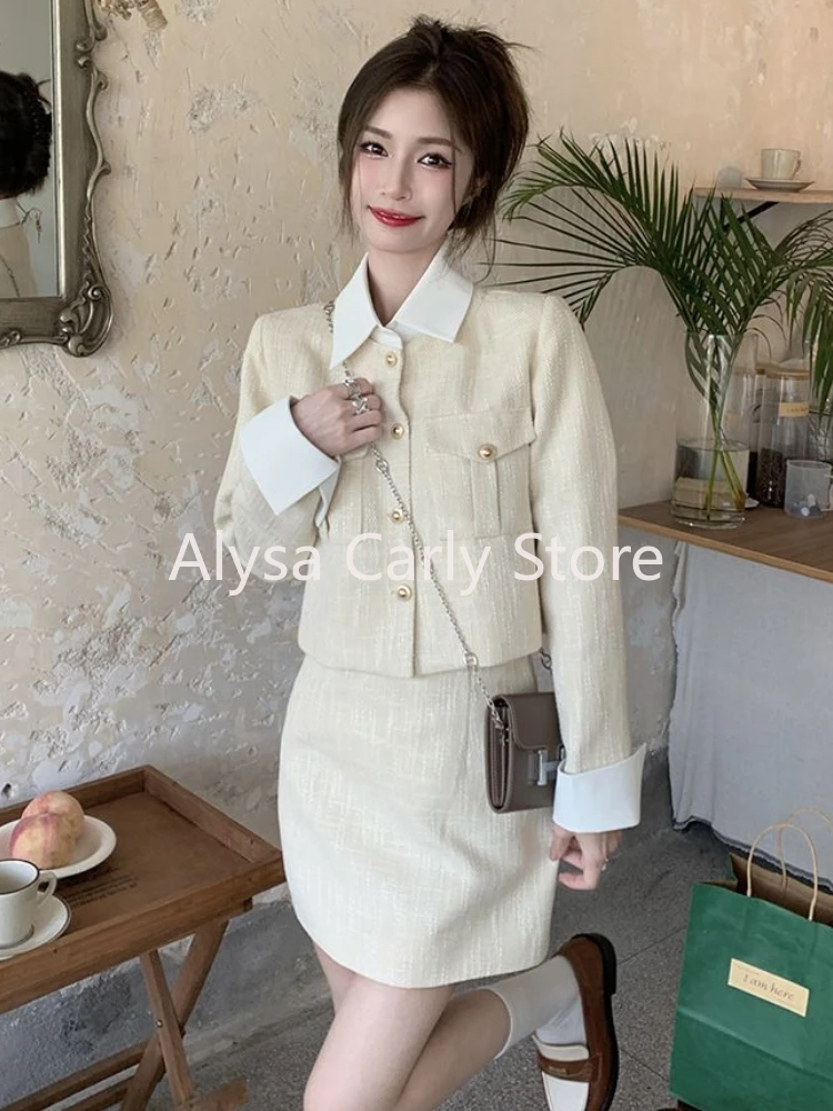 2023 inverno elegante 2 pezzi vestito Set donna moda Vintage partito stile coreano abiti Slim Chic manica lunga cappotto + gonna Casual