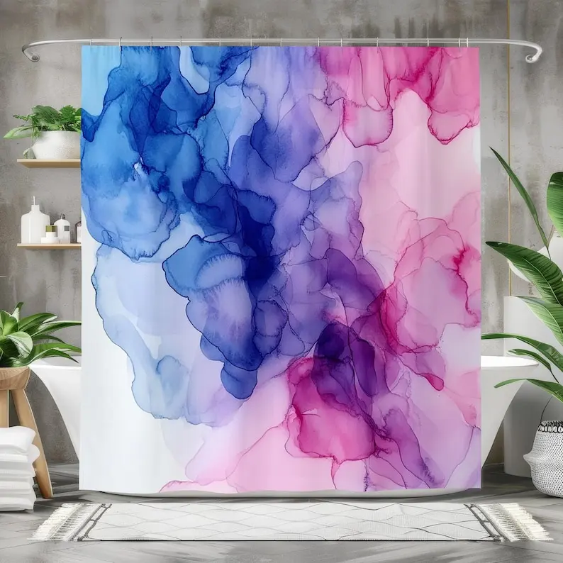 Abstract Watercolor Shower Curtain - Waterproof Fabric Bath Curtain Colorful Bathroom Decor Modern Art-Inspired Bath Accessory