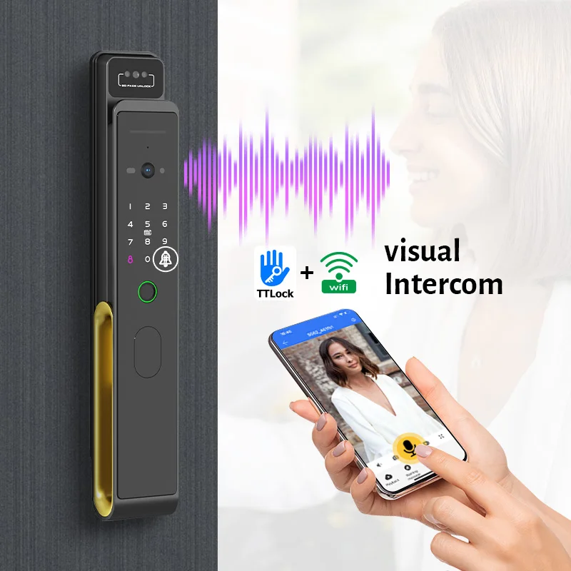 Video Intercom TTLock App WiFi Remote 3D Face Unlocking Smart Lock Automatic Digital Fingerprint Lock with Camera For Home