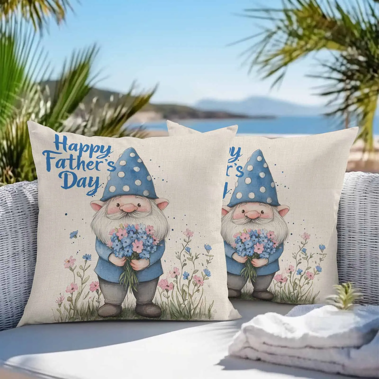 

Dwarf Father's Day Flowers Linen 2/4PCS Waterproof Cushion Cover For Home Decoration 40/45/50/60/66cm Pillowcase