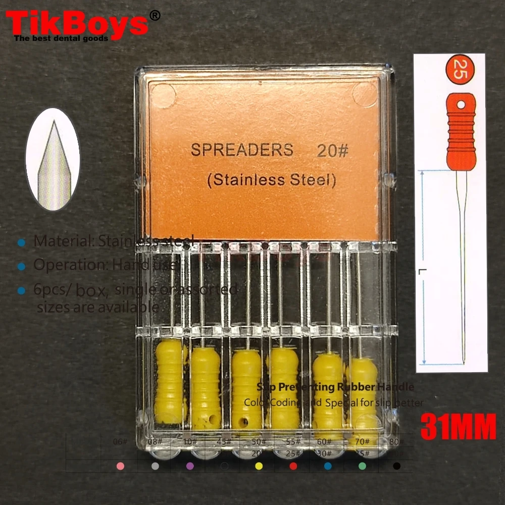 6Pcs/Pack 25/31MM Endodontic Dental Spreaders Files Root Canal Lateral Condenser Hand Spreader 20# 06-80# Dental Dentistry Tools