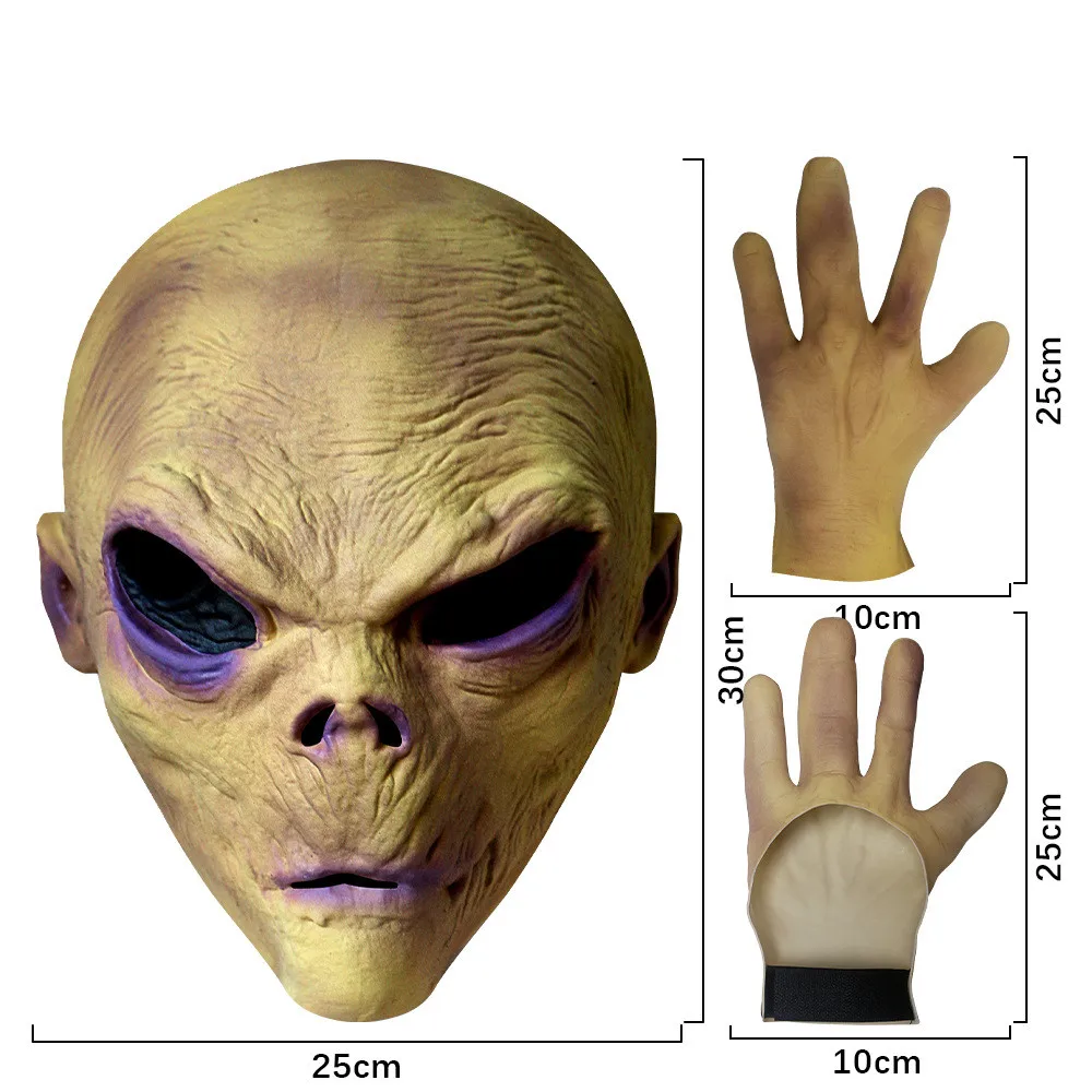 Halloween Alien-Maske und Handschuhe Gruselige Horrorkostüm-Partydekoration Lustige Cosplay-Requisiten Masken – Detail 2