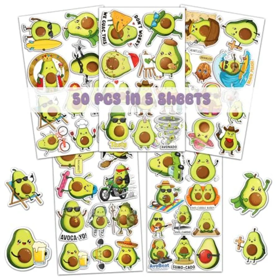 50 Pcs Funny Stickers Waterproof Cute Fruit Sticker Cartoon Vinyl Decals for Luggage Laptop Phone Water Bottle Wall Notebook Bu