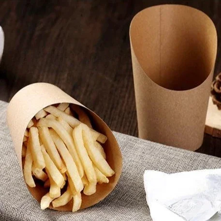 100pcs Food Grade Kraft Paper Cups French Fries Fried Chicken Cake Oil Proof Cup Disposable Slanted Opening Packaging Bucket