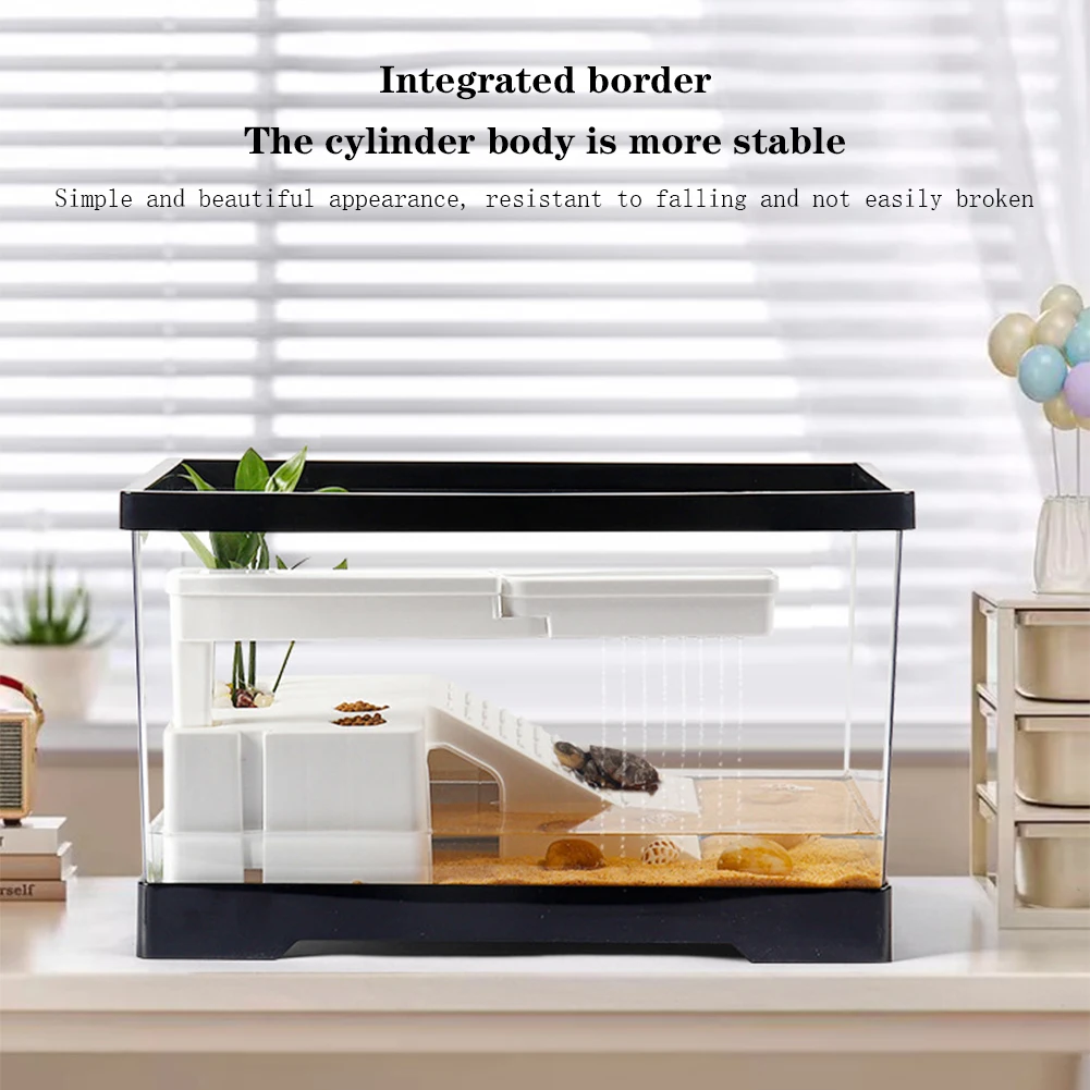 Large Transparent Turtle Tank Aquarium Fish Tank with Bottom Drain Reptiles Amphibians with Basking Platform Open Breeding Box