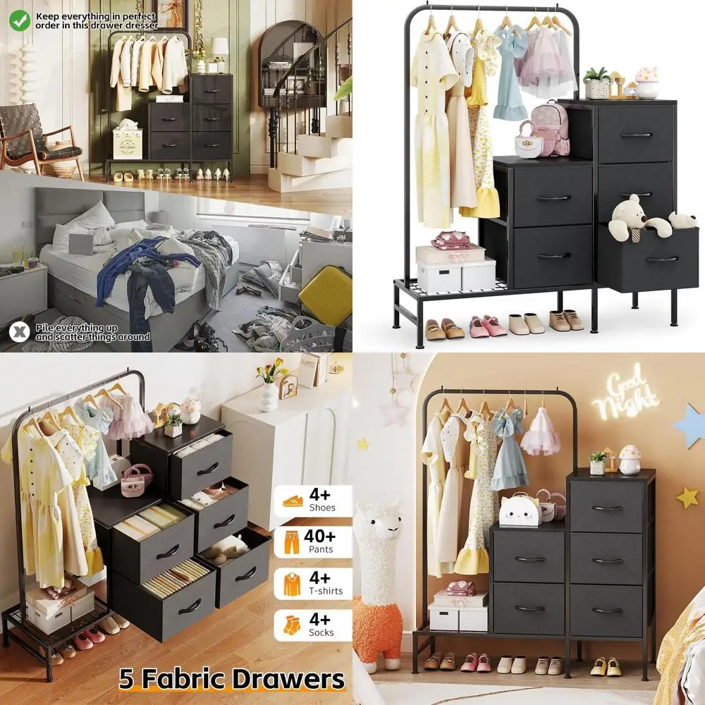 

5-уровневый подвесной органайзер для шкафа с тканевыми ящиками и отделкой из ПУ, идеально подходит для спальни или гостиной, черный