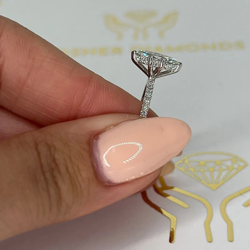 DEF VS-VVS وضوح IGI 1CT الحجر الرئيسي ماركيز قطع مختبر نمت الماس سوليتير المخفية هالة خاتم الخطوبة البلاتين 950