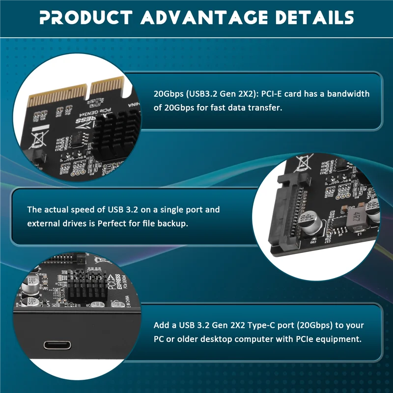 

USB PCIE-карта типа C PCI-Express 4X к USB 3.2 Gen 2X2 (20 Гбит/с) ASM3242 Чипсет для Windows 8/10/Linux