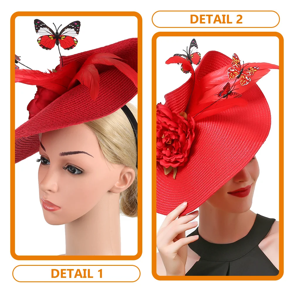 

Bridal Hat Fascinators Women Headdress Tea Party Headband Wedding Beige Accessories Bride Hair Band Butterfly Decorations Light