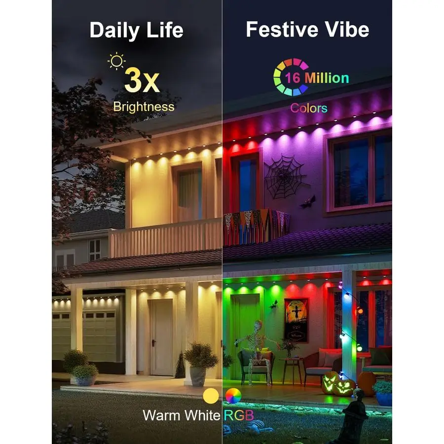 200ft Permanent Outdoor Lights for House, 2025 Smart RGB LED Outside Lights with APP Remote Control, IP67 Waterproof Eternity Ea