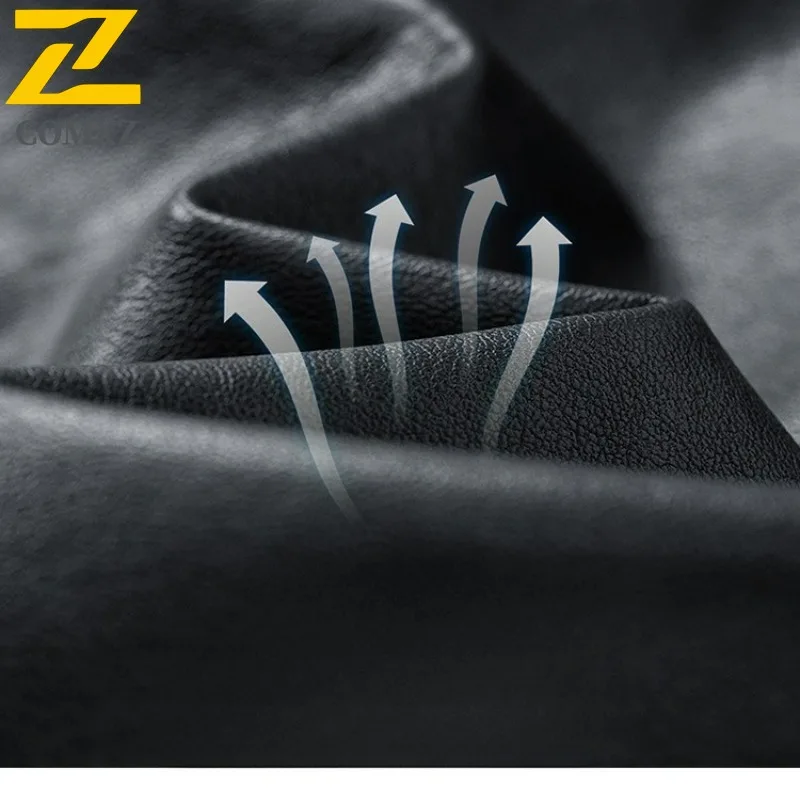 COMXZ Mens PU Leather Jacket 2025 New Premium Hiking Travel Windproof Coat Fashion Classic Stand Collar Comfort Leather Coats