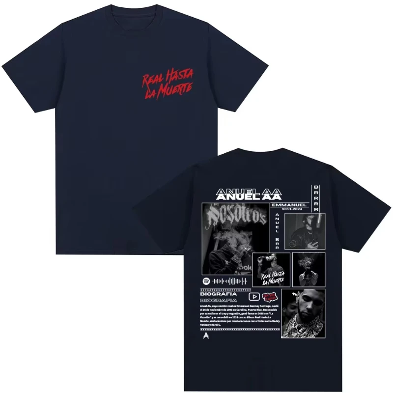 

Рэпер Anuel AA, футболки с музыкальным альбомом, мужская одежда, модная винтажная футболка в стиле хип-хоп, повседневные футболки большого размера, уличная одежда