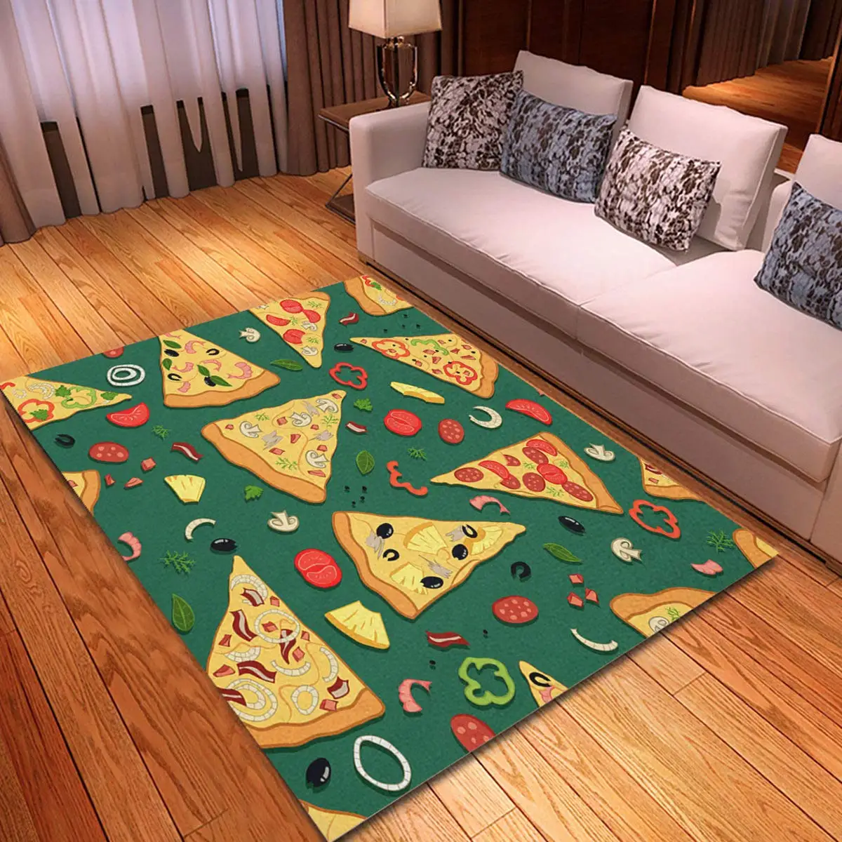 Funny Sausage Pizza Carpet Delicious Food Area Rug Teens Bedroom Decor Floor Mat Home Living Room Indoor Mat Bathroom Doormat