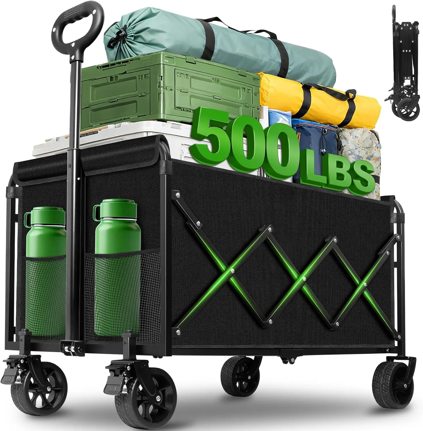 

Складная тележка-платформа, грузоподъемность 227 кг, с колесами для использования на улице: для кемпинга, покупок, сада