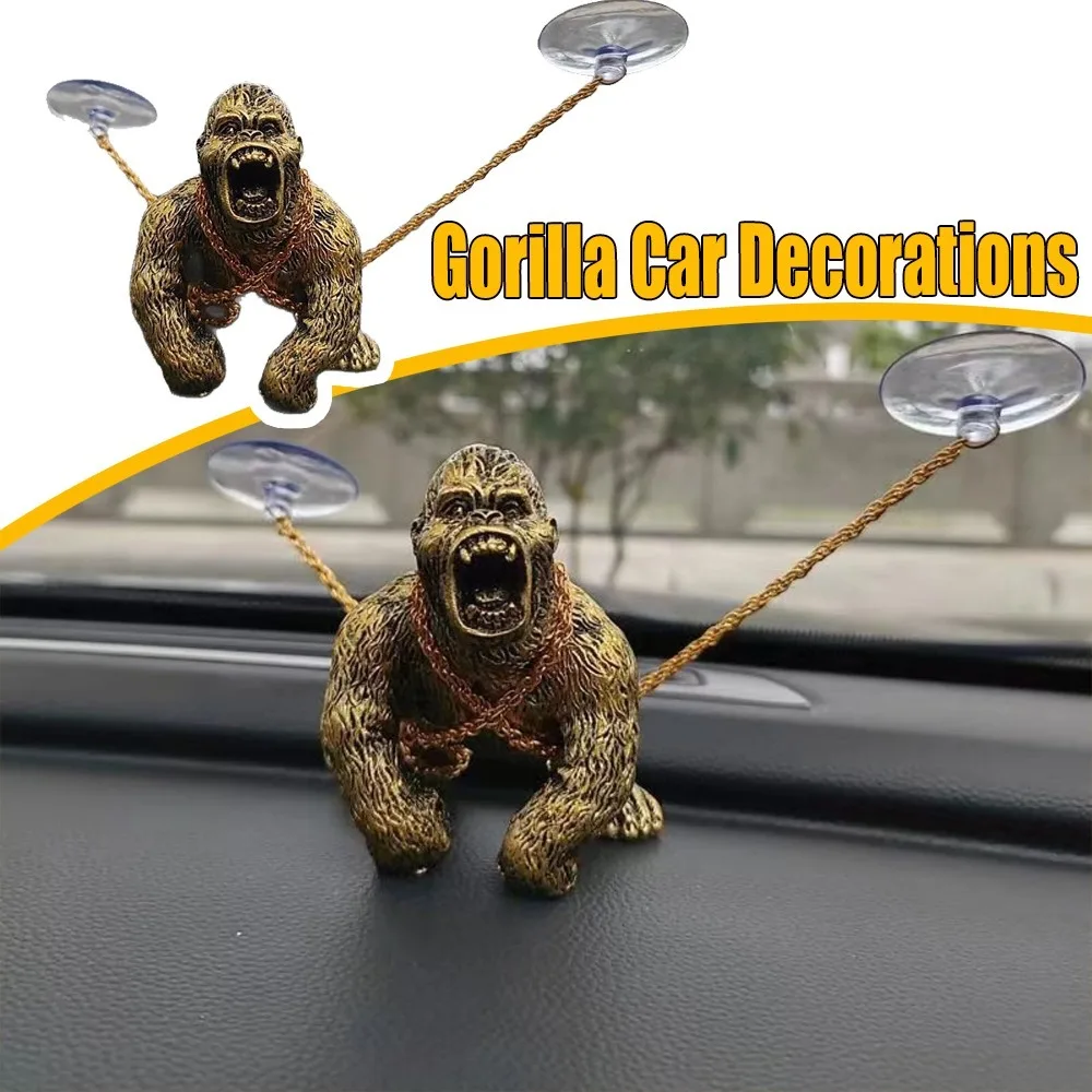 

1 PCS Gorilla Themed Car Dashboard Decor with Non Slip Mat & Golden Chain ABS Resin Perfect For Interior Auto Parts Gorilla Art