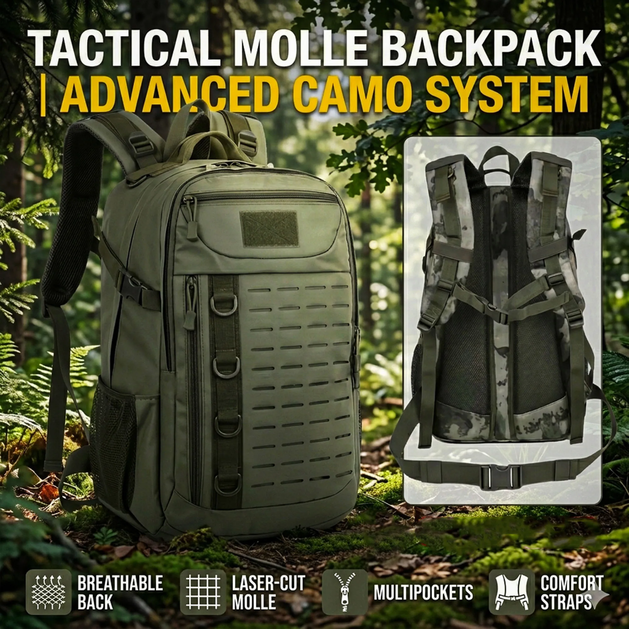 Men's Tactical Oxford Cloth Backpack,Durable Outdoor Pack,Multifunctional Hiking Cycling Sports Daypack for Travel Camping