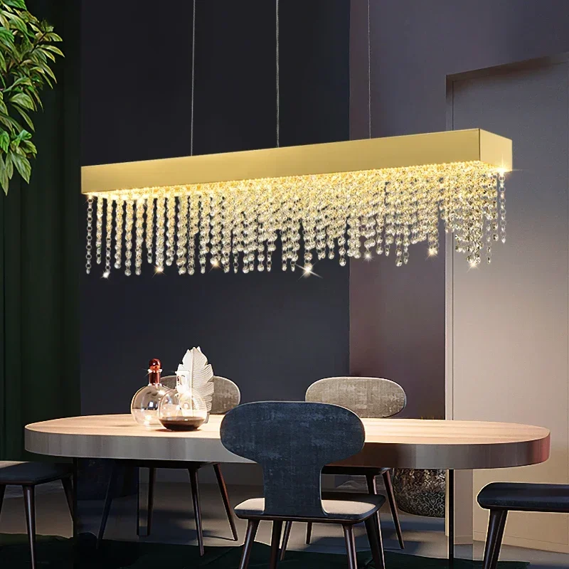 Modern Rectangle Chandelier Lighting Of Dining Room Gold/Chrome/Black Led Hanging Lamp Creative Home Decor Crystal Kitchen Light