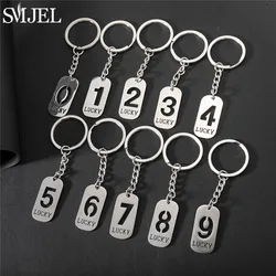 Personalize Numerals Keychain Fashion 0-9 Lucky Number Stainless Steel Keyrings Purse Handbags Pendant Keyholder Accessories
