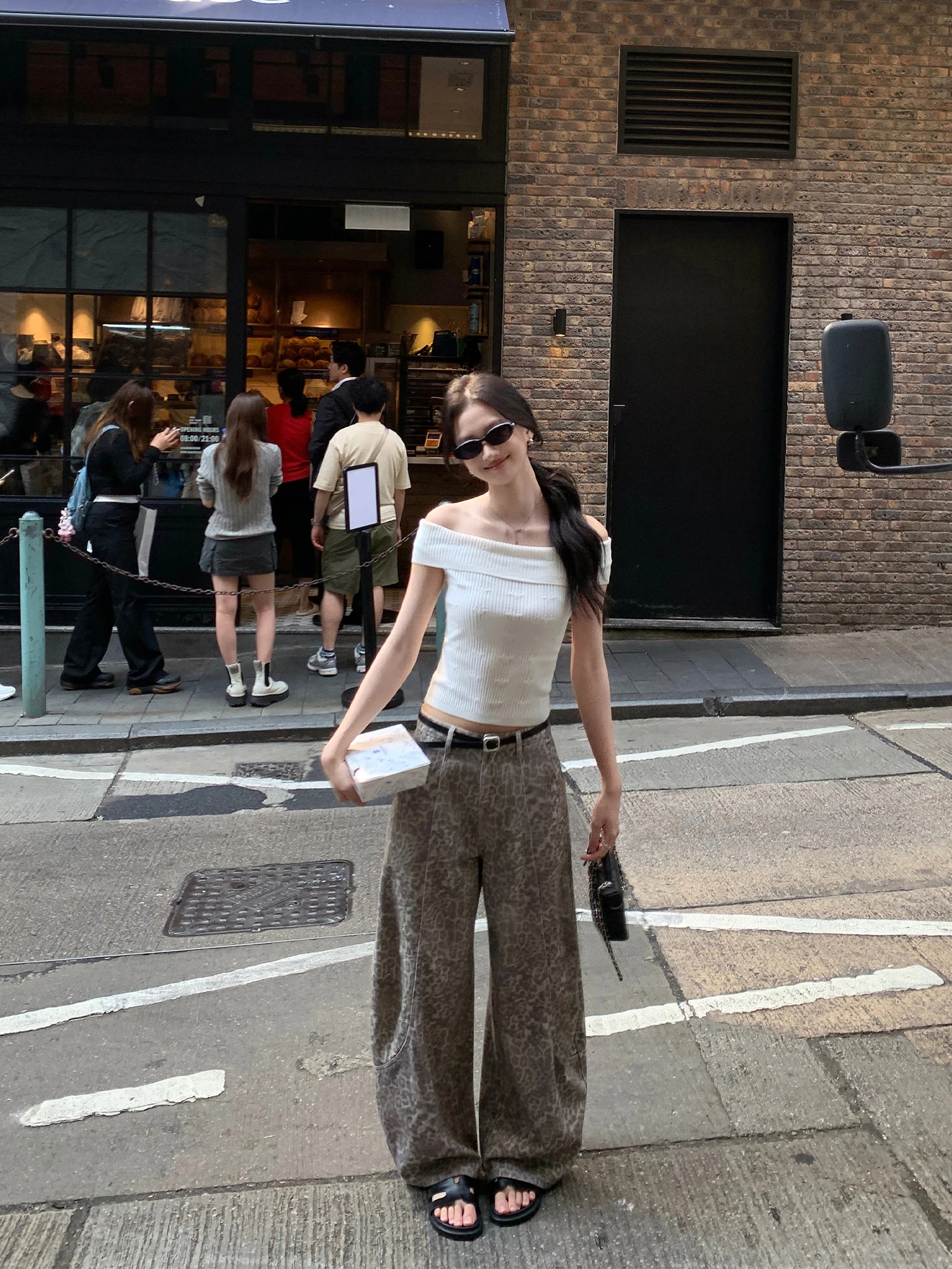 

Low Waist Leopard Print Loose Fit Jeans Women's Design Sensation Pusumede Retro Shadow Effect Casual Cotton Denim Pants