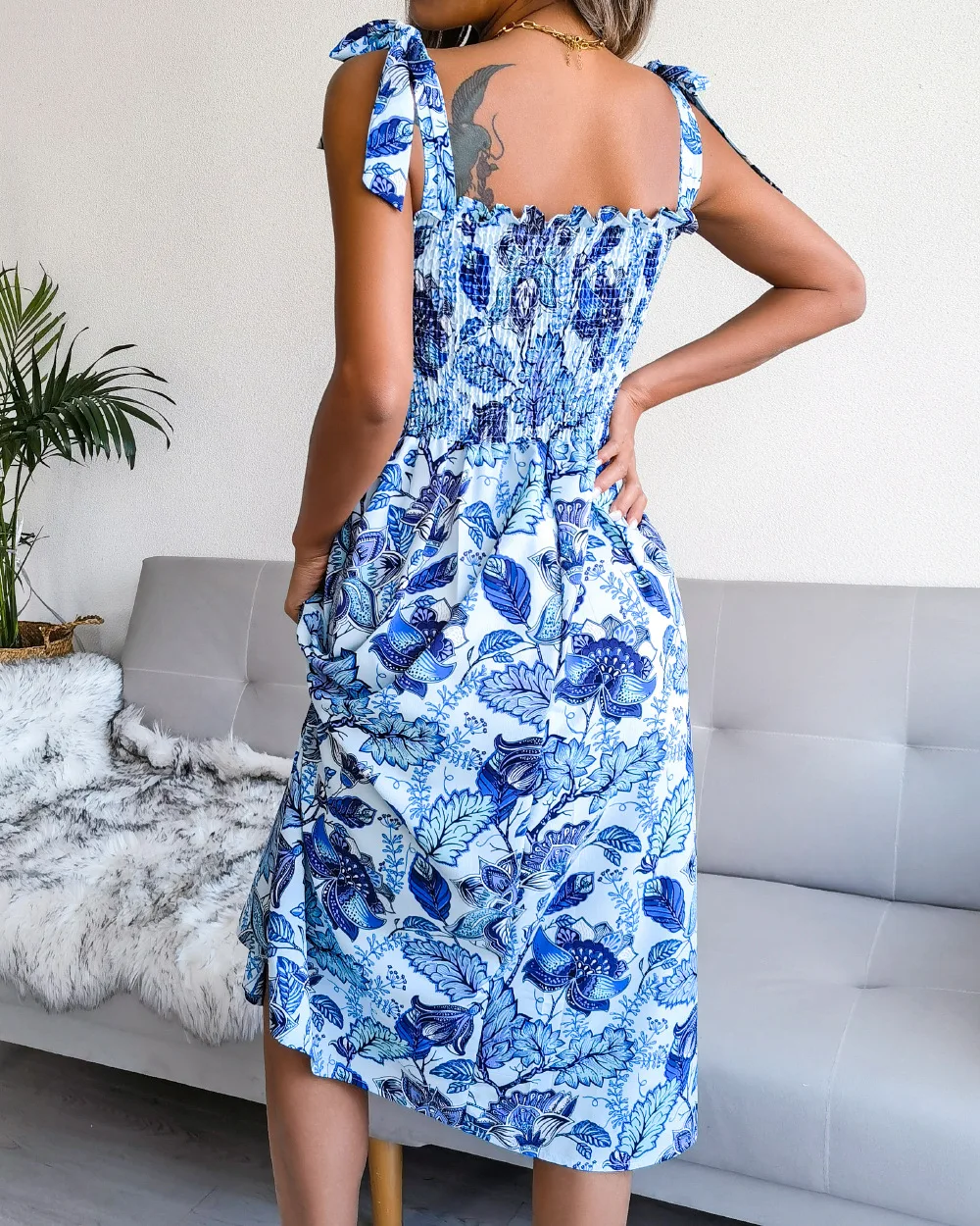 Women Summer Flower Print A-Line Dress Shrinkage Design Bandage Decor Sling Sleevelss Square Collar Slim Dress Beach vestidos